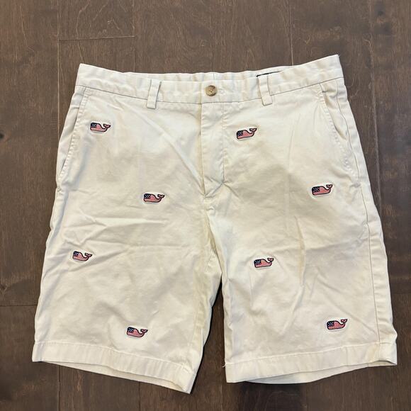 Vineyard Vines Other - Vineyard Vines Shorts Mens 32 Khaki American Flag Whale Embroidered Chino Casual